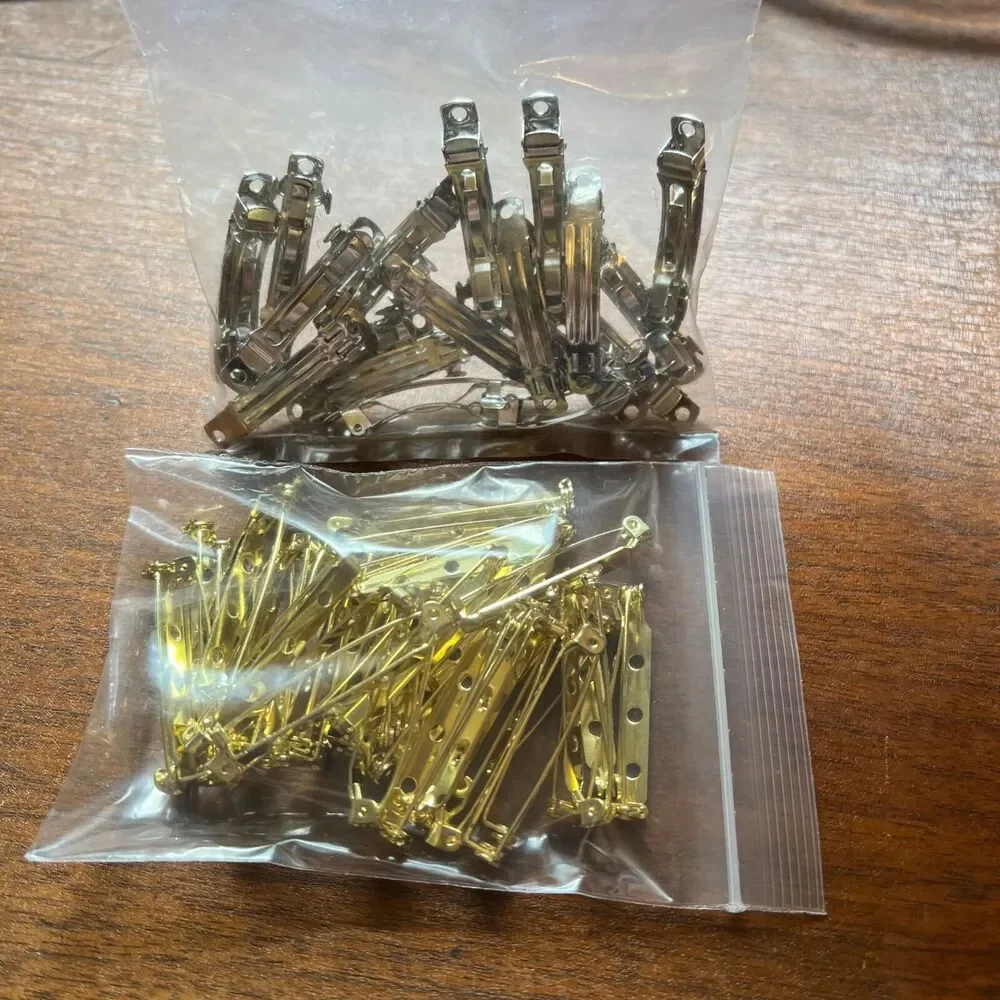 Pack of Bar Pins Brooch Clasp Pin Backs Gold and Barrette Backs Silver DIY Craft